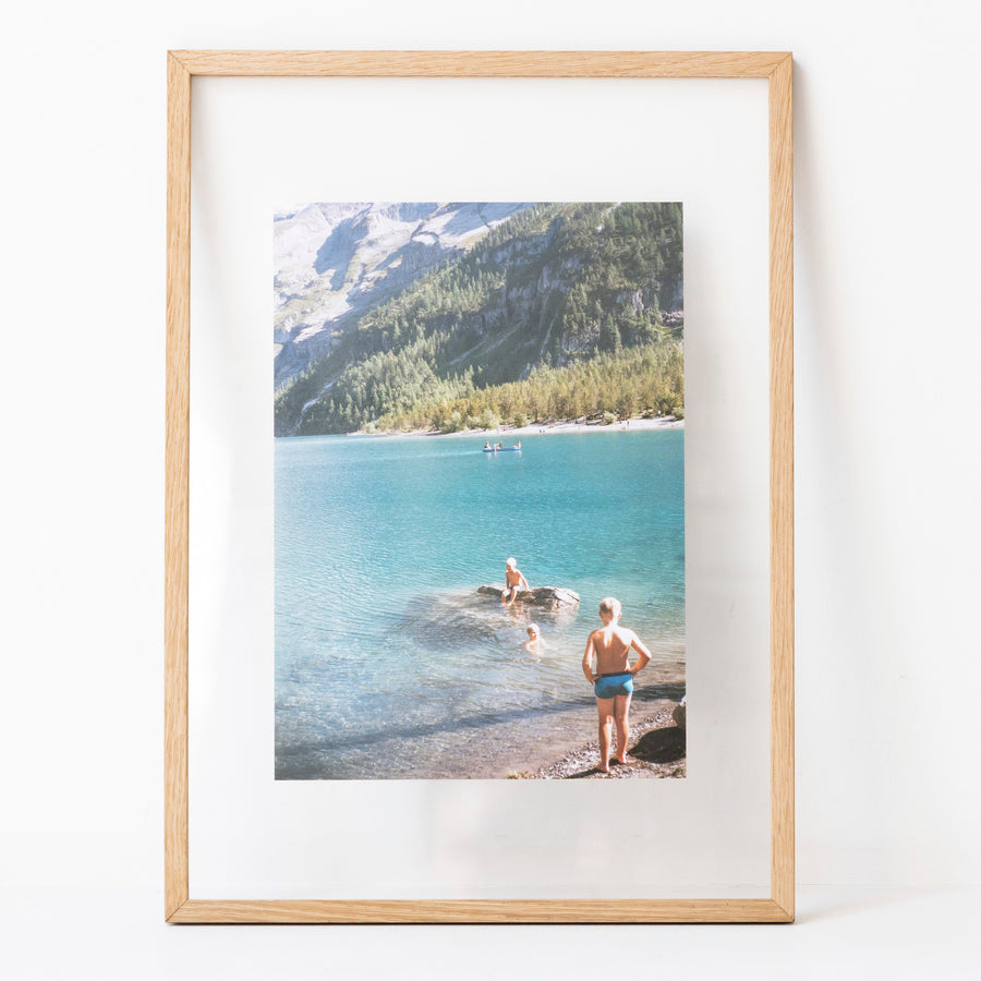 Child playing on the lake / A3 oak frame